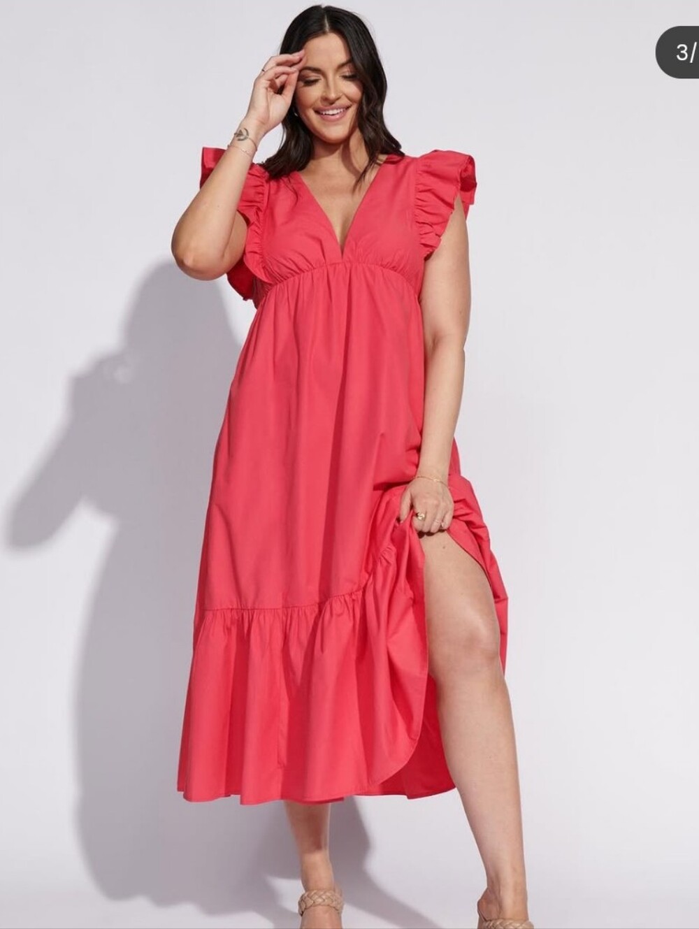 Abercrombie & Fitch Flutter Sleeve Midi Dress - Magenta